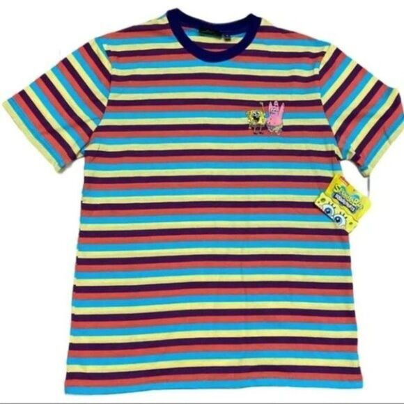 Nickelodeon T-Shirt Mens M Spongebob Patrick Stripe Colorful 90’s Retro Cartoon - Picture 2 of 14